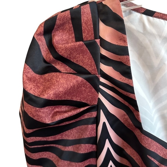 New Rare London Animal Print Mini Dress Long Sleeve Tiger Leopard NWT Sz 8 Large - Picture 6 of 16